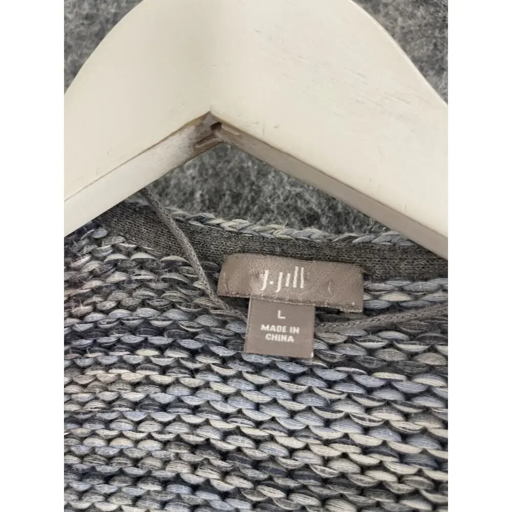 J Jill Sweater Womens Large Cardigan Blue Open Front Pullover Cotton N103
